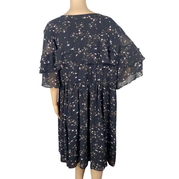 Torrid NWT Black Floral Bird Chiffon Ruffle Faux Wrap Dress SZ 4X - Picture 12 of 15